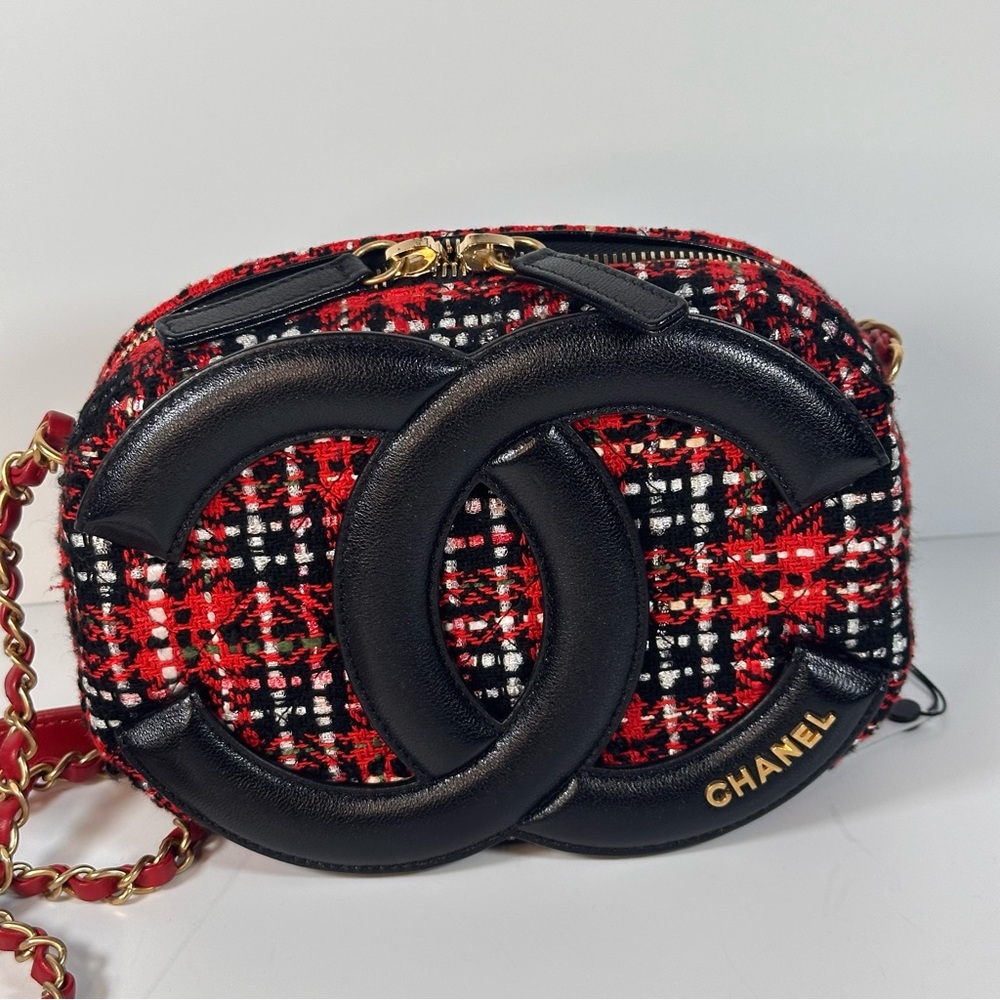 Chanel Tweed Camera Bag Red Black CC - Picture 3 of 11
